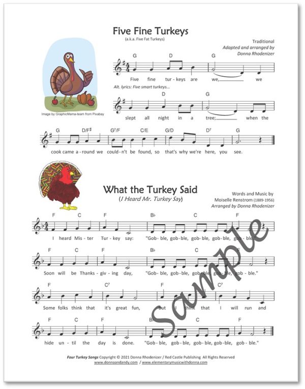 4 Turkey Songs and Games - arranged by Donna Rhodenizer - SAMPLE - p1