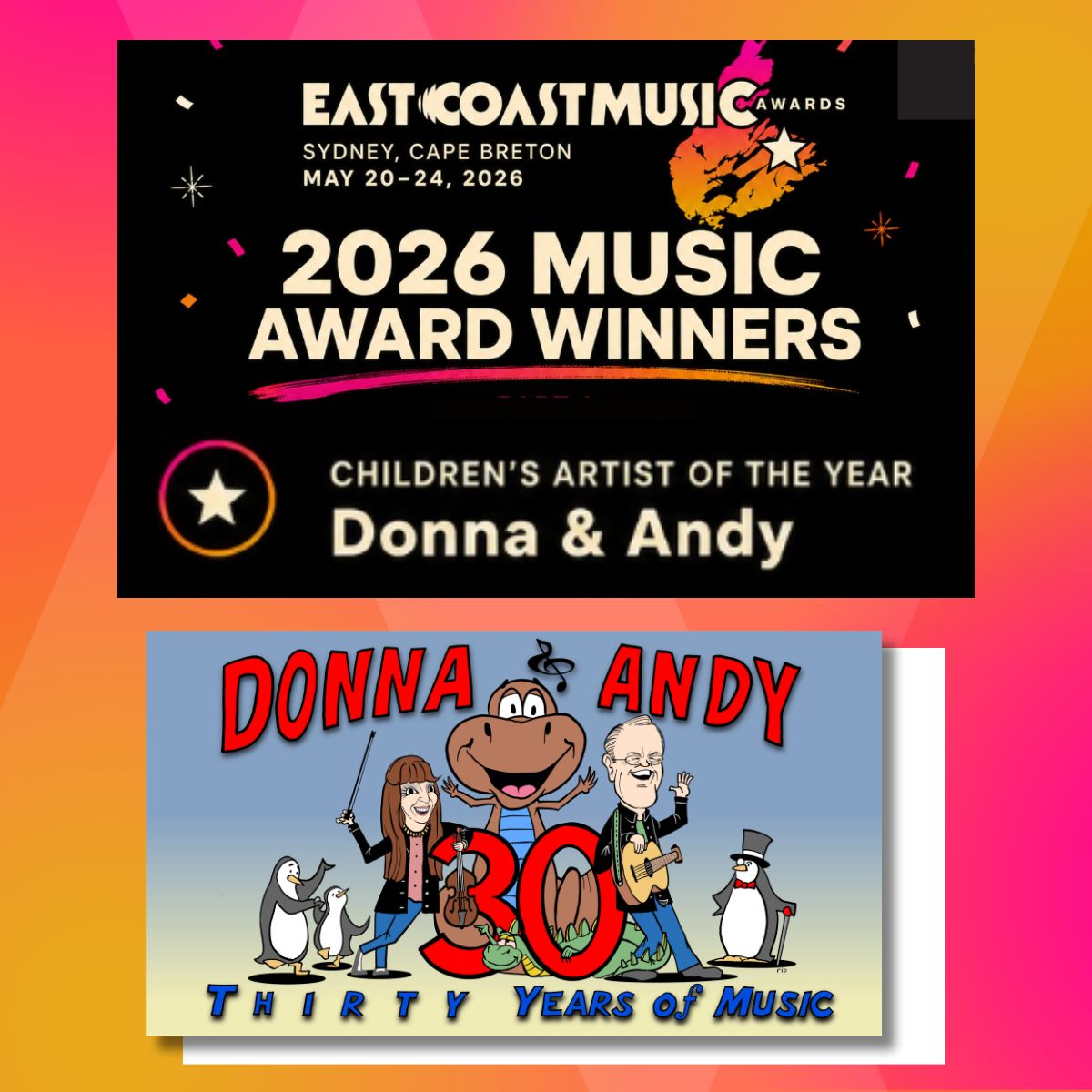 Donna & Andy - music performers - recordering artists - composers and publishers - 2026 ECMA Award Winners - Children's Artist of the Year