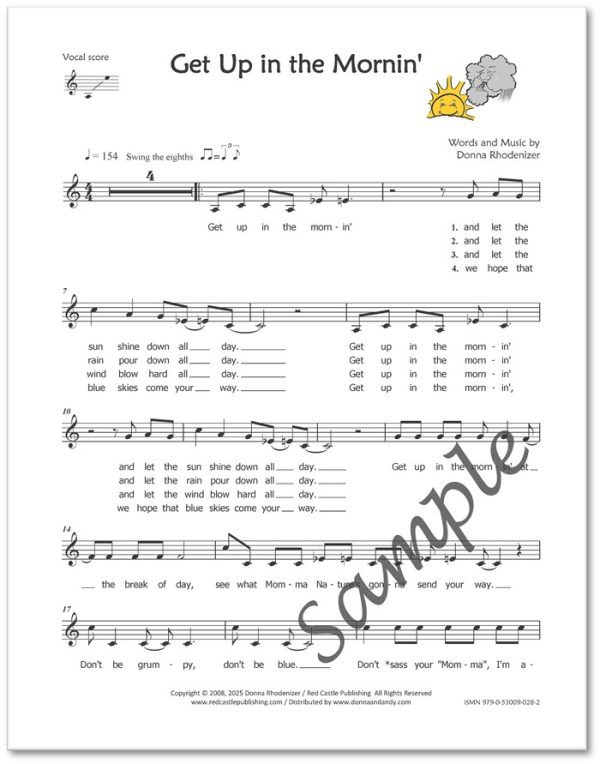 Get Up in the Mornin' - song by Donna Rhodenizer - vocal score - SAMPLE