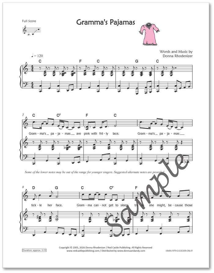 Gramma's Pajamas - song by Donna Rhodenizer - full score
