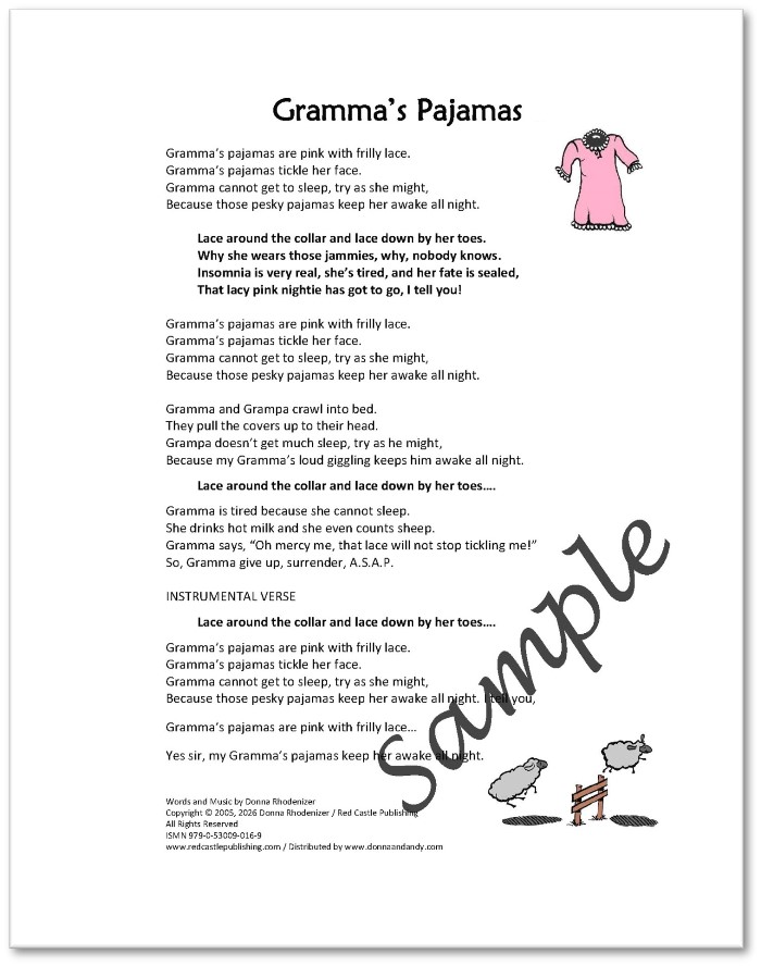 Gramma's Pajamas - song by Donna Rhodenizer - lyrics Gramma's Pajamas - song composed by Donna Rhodenizer - lyrics
