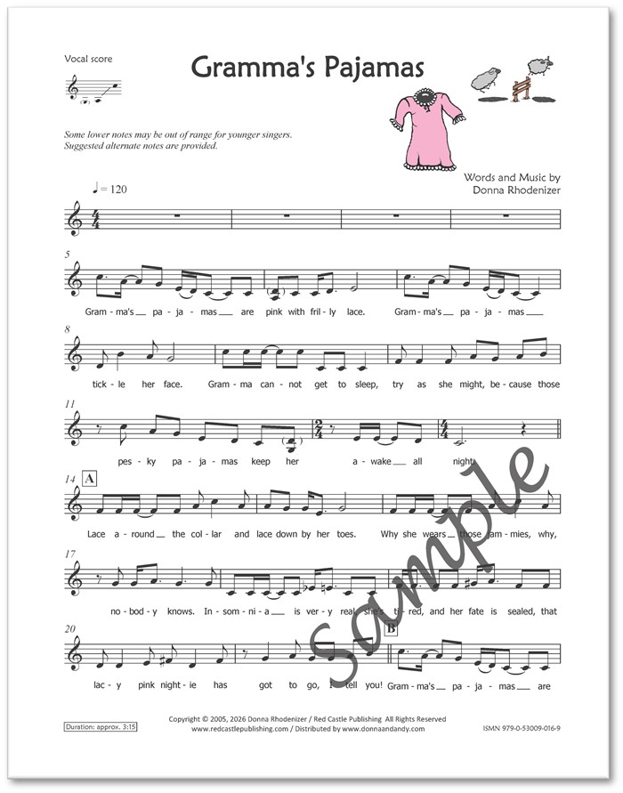 Gramma's Pajamas - song composed by Donna Rhodenizer - vocal score