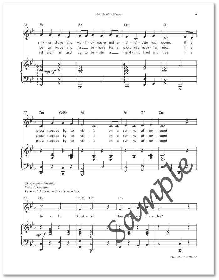 Hello Ghostie - song composed by Donna Rhodenizer - full score - SAMPLE - p2