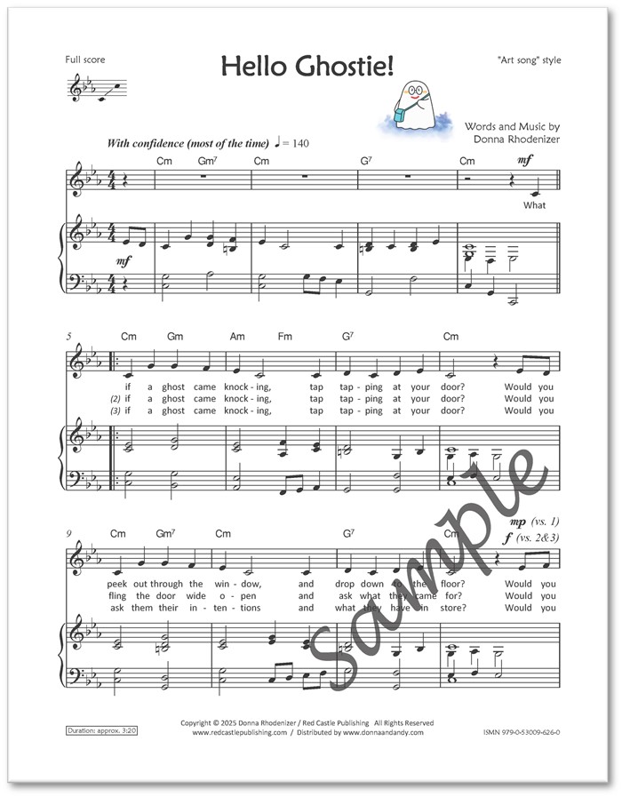Hello Ghostie - song composed by Donna Rhodenizer - full score - art song - SAMPLE