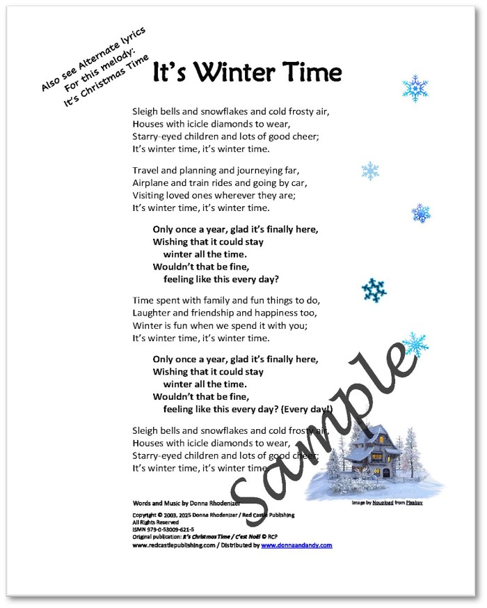 It's Winter Time - song composed by Donna Rhodenizer - lyrics - SAMPLE