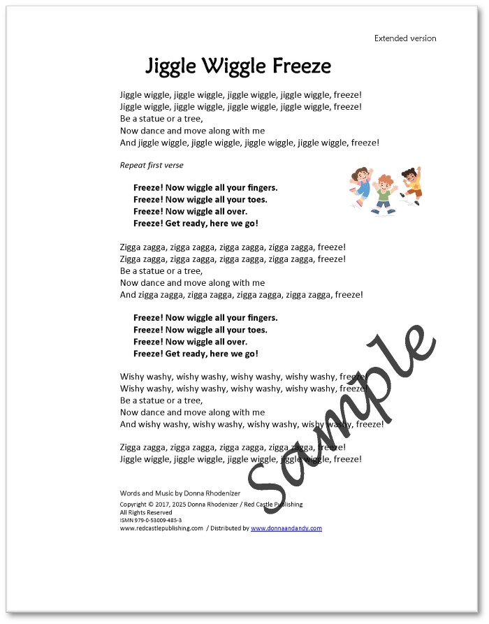 Jiggle Wiggle Freeze - song composed by Donna Rhodenizer - lyrics (extended version) - by Donna Rhodenizer