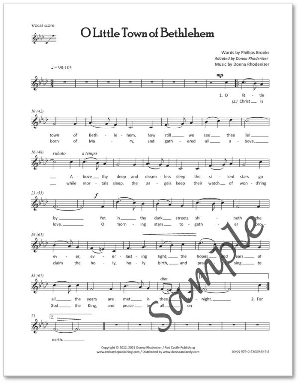 O Little Town of Bethlehem - Music composed by Donna Rhodenizer - solo - vocal score - SAMPLE p1