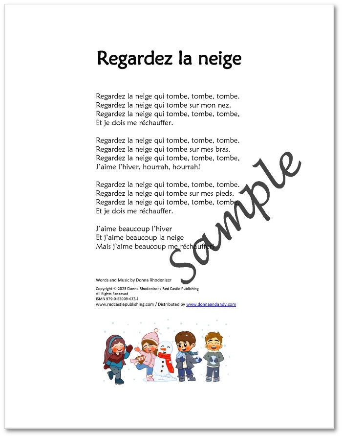 Regardez la neige - song composed by Donna Rhodenizer - lyrics - SAMPLE
