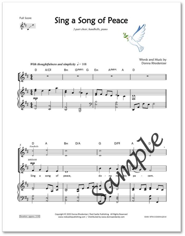 Sing a Song of Peace - song composed by Donna Rhodenizer - full score - SAMPLE p1