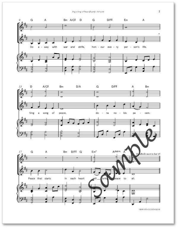 Sing a Song of Peace - song composed by Donna Rhodenizer - full score - SAMPLE p2