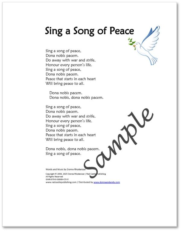 Sing a Song of Peace - song composed by Donna Rhodenizer - lyrics - SAMPLE