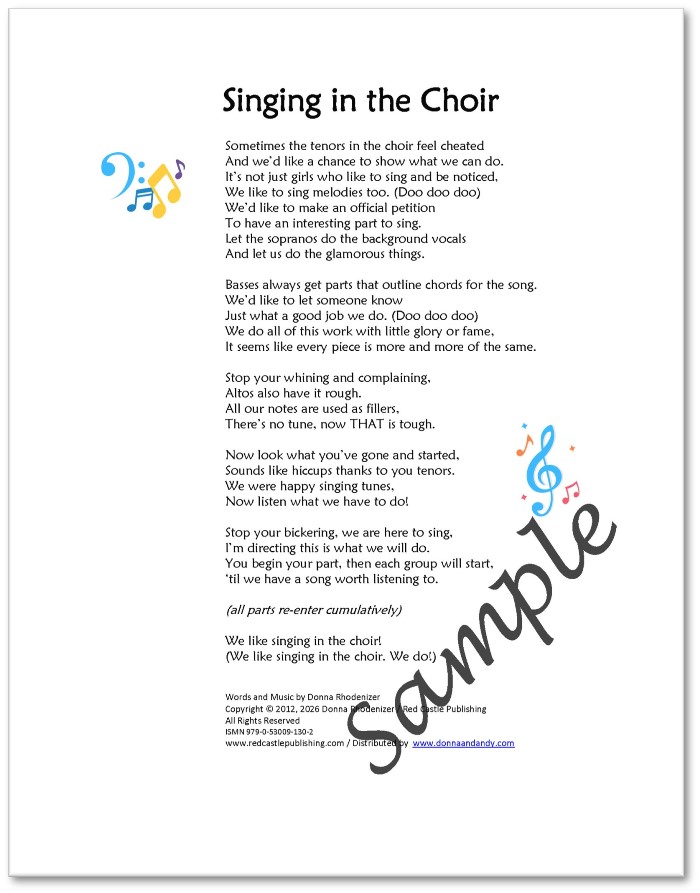 Singing in the Choir - song by Donna Rhodenizer - SAMPLE - Lyrics Singing in the Choir - song composed by Donna Rhodenizer - SAMPLE - Lyrics