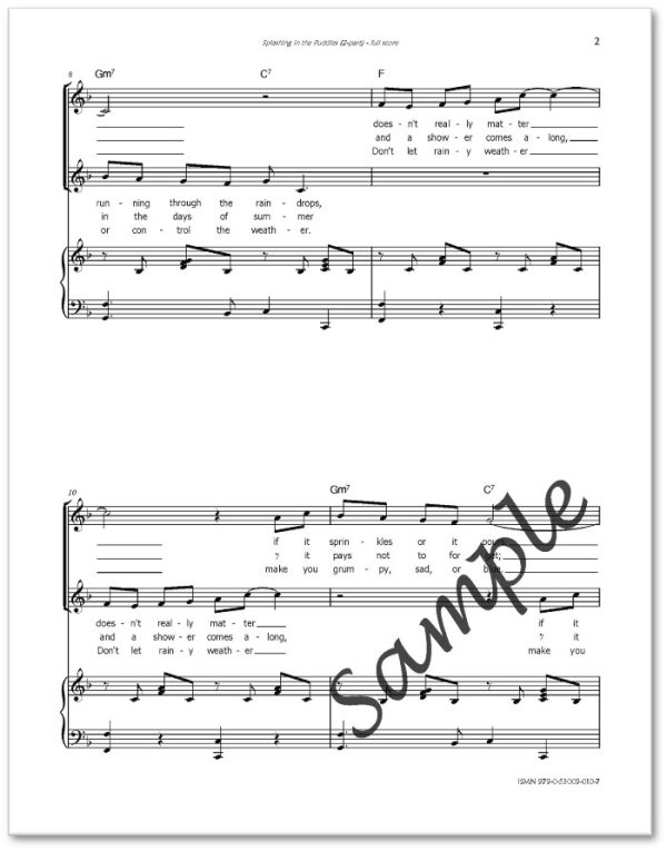 Splashing in the Puddles - song composed by Donna Rhodenizer - 2-part - full score - SAMPLE p2