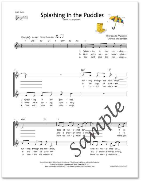 Splashing in the Puddles - song composed by Donna Rhodenizer - 2-part - lead sheet - SAMPLE p1