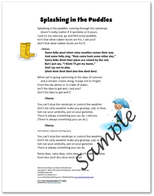 Splashing in the Puddles - song composed by Donna Rhodenizer - Lyrics
